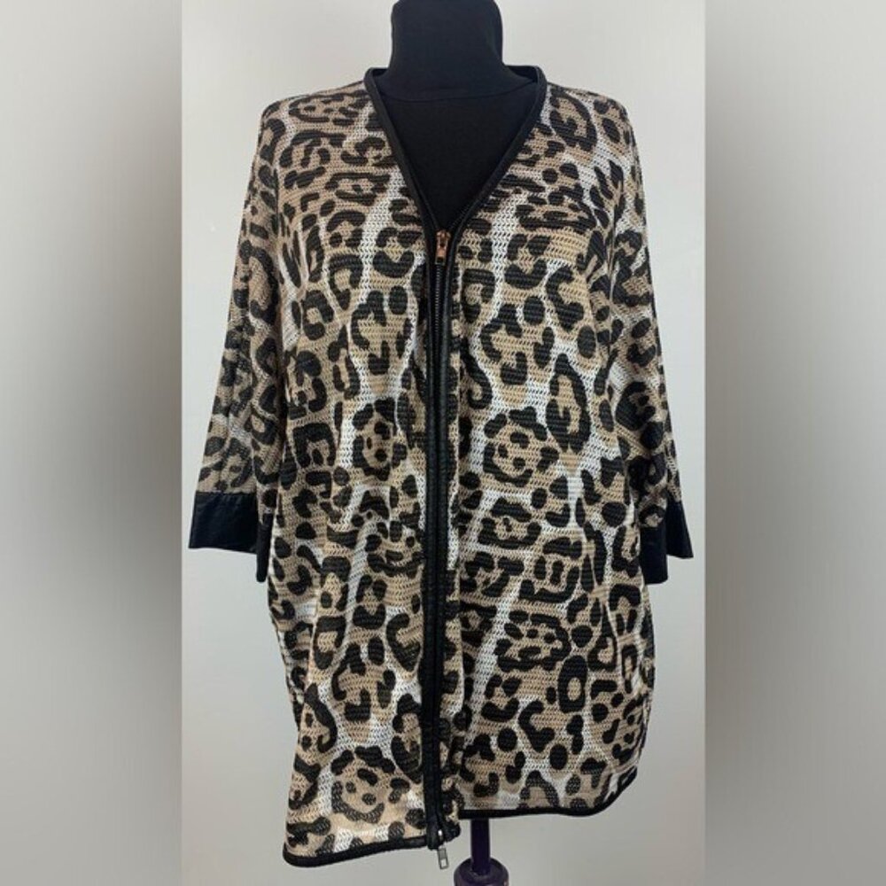 Mona Leah Couture Ladies‎ Mesh Zippered Blouse Cardigan Animal Print Size Medium